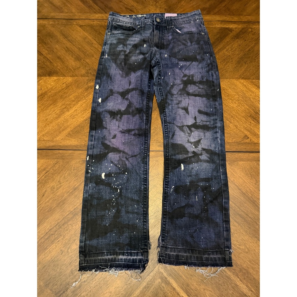 TK Axel Slim Boot Jeans Mens 32x30 Custom Purple Black Tie Dye Paint Splatter